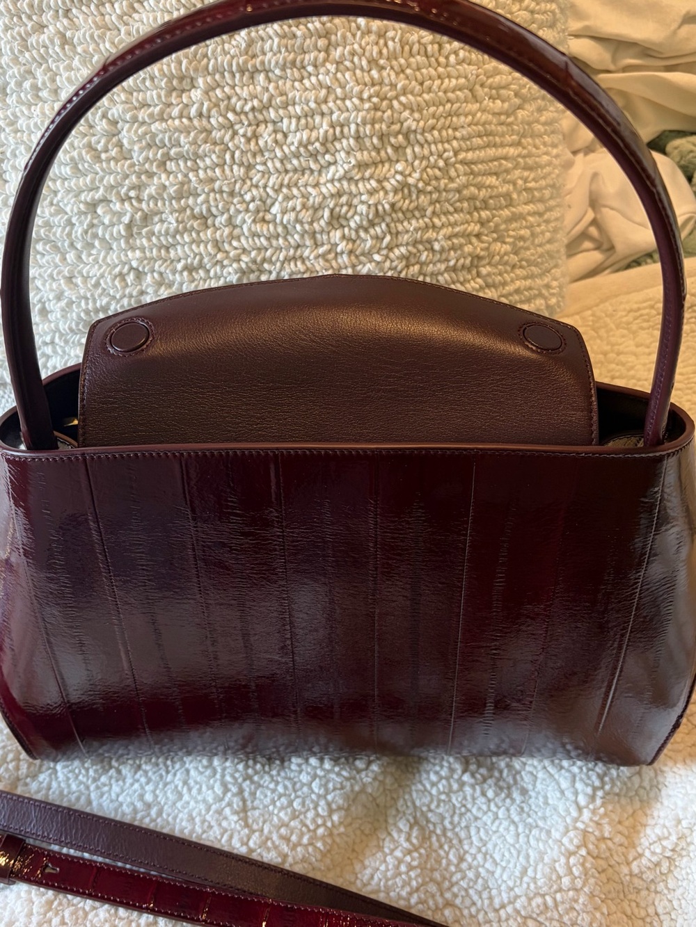 Salvatore Ferragamo Deep Burgundy Patent Shoulder Bag with Gold Hardware - Picture 7 of 14